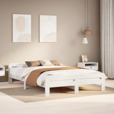 vidaXL Cadru de pat fără saltea, alb, 140x190 cm, lemn masiv de pin 855485