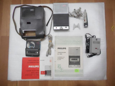 Istorie: Philips EL3300 = primul casetofon din lume + prima caseta + accesorii foto