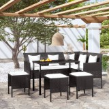 Set canapele gradina forma L cu perne 5 piese negru poliratan GartenMobel Dekor, vidaXL