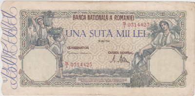 M - Bancnota Romania - 100000 lei - Emisiune 28 mai 1946 foto