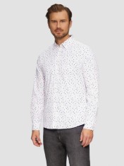 Camasa barbati cu maneca lunga, croiala Slim fit si imprimeu cu fazele luni, Alb, M