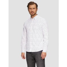 Camasa barbati cu maneca lunga, croiala Slim fit si imprimeu cu fazele luni, Alb, M