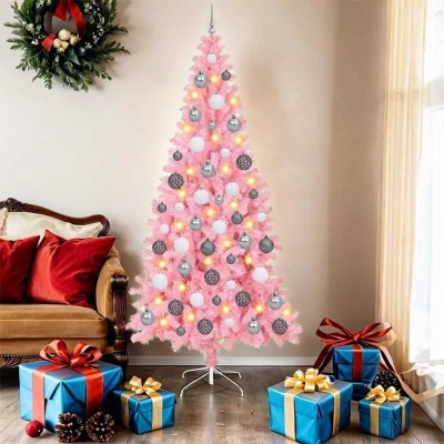 vidaXL Brazi artificiali de Crăciun Roz 180 cm PVC foto