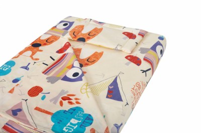 Lenjerie patut bebe, SomnART, cearceaf pat 60x120x10 cu elastic, cearceaf pilota 80x110, perna joasa 20x35, Bufnite Mari foto