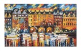Cumpara ieftin Tablou veliere in port pictat manual, 100x60cm ulei pe panza in cutit efect 3D, gata de expus pe perete