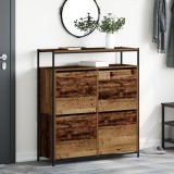 vidaXL Cabinet pantofi cu 4 sertare pliante Lemn vechi 100x34x112 cm