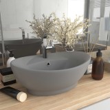 VidaXL Chiuvetă lux cu preaplin gri deschis mat 58,5x39cm ceramic oval