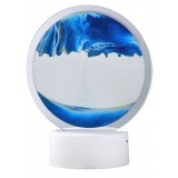 Cumpara ieftin Lampa decorativa tip clepsidra cu efect 3D de nisip in miscare, LED, albastru, alimentare USB sau 3 baterii AA, baza alba, diametru 16 cm