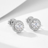 Cumpara ieftin Cercei din Argint 925 tip Stud Solitaire cu Moissanite Zirconia si Halo Rotund, Inchidere cu surub
