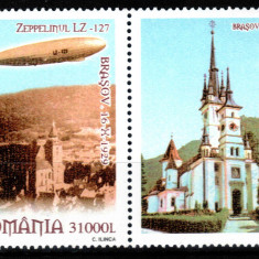 Romania 2004, LP 1652 a, Zeppelin Brasov, cu vinieta Biserica dreapta, MNH! RAR!