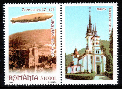 Romania 2004, LP 1652 a, Zeppelin Brasov, cu vinieta Biserica dreapta, MNH! RAR! foto