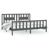 Cumpara ieftin Cadru de pat cu tablie, gri, 200x200 cm, lemn masiv de pin
