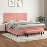 Cumpara ieftin Pat box spring cu saltea, roz, 180x200 cm, catifea