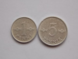 LOT 2 MONEDE 1 penni, 5 pennia -aluminiu -Finlanda, Europa