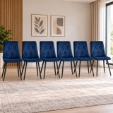 Cumpara ieftin Set 6 scaune bucatarie/living, Artool, Libra, catifea bleumarin, picioare metal negru, 44x40x88.5 cm