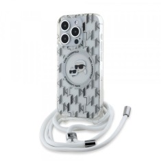 Husa MagSafe pentru Apple iPhone 15 Pro Max, Karl Lagerfeld, IML Crossbody Monogram Karl &amp; Choupette&#039;s Heads, Transparenta