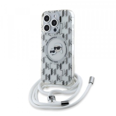 Husa MagSafe pentru Apple iPhone 15 Pro, Karl Lagerfeld, IML Crossbody Monogram Karl &amp;amp; Choupette&amp;#039;s Heads, Transparenta foto