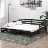 vidaXL Pat extensibil de zi, negru, 2x(90x200) cm, lemn masiv de pin