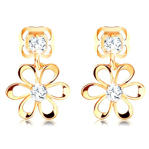 Cercei aur de 14K - formă de floare cu diamante | Okazii.ro