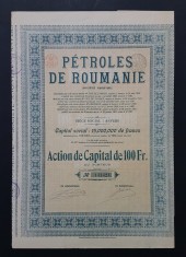 Actiune 1921 soc. de petrol PETROLUL ROMANIEI , titlu , actiuni
