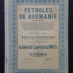 Actiune 1921 soc. de petrol PETROLUL ROMANIEI , titlu , actiuni