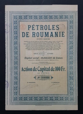 Actiune 1921 soc. de petrol PETROLUL ROMANIEI , titlu , actiuni foto