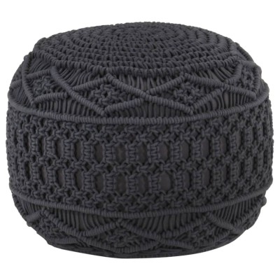 Taburet puf macrame lucrat manual, antracit, 45x30 cm, bumbac foto