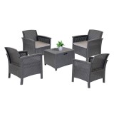 Set mobilier gradina Venus Quadro 4 scaune masa plastic grafit efect ratan usor de asamblat rezistent intemperii balcon