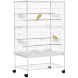 PawHut Cușcă pentru Păsări cu Roți 78x52x132 cm cu Tavă Detașabilă și Raft pentru Canari Perusi Alb | Aosom Romania