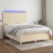 vidaXL Pat cu arcuri, saltea și LED, crem, 140x190 cm, textil 3135514