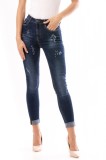 Cumpara ieftin E893-444 Jeans skinny, cu talie inalta, accesorizati cu strasuri