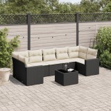 Cumpara ieftin Set mobilier de grădină cu perne, 8 piese, negru, poliratan