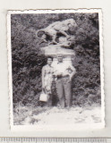 Bnk foto - Buzau - Parcul Crang - statuia Leu si porc salbatic - anii `70, Alb-Negru, Romania de la 1950, Cladiri