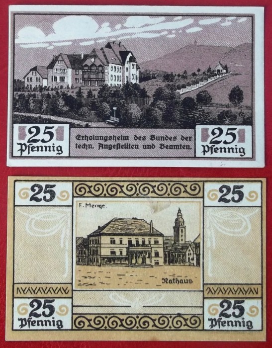 Germania lot 2 notgeld 2 x 25 pfennig 1921 Sondershausen **