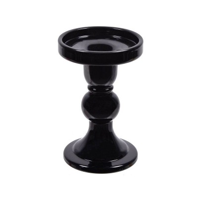 Suport Lumanare tip sfesnic cu dubla utilizare, Sticla, Negru, 8.5x13.5 cm, ATU-089499 foto