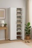 Dulap Multifunctional Adore Porto, 2 usi, 8 rafturi, Alb, 76 x 187 x 36 cm