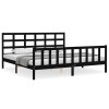 Cadru pat cu tablie 200x200 cm, negru, lemn masiv