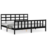 Cumpara ieftin Cadru pat cu tablie 200x200 cm, negru, lemn masiv