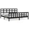 Cadru pat cu tablie 200x200 cm, negru, lemn masiv