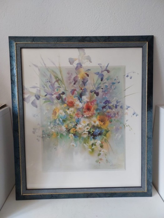 Buchet romantic in acuarela &ndash; Willem Haenraets - tablou reproducere dimensiuni mari, 68 x 58 cm