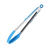 Cleste de bucatarie metalic Pufo Serve pentru servire, grill, friptura, cu maner otel, varf din silicon, 30 cm, albastru