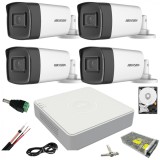 Sistem supraveghere video ultra profesional Hikvision 4 camere exterior 5MP Turbo HD cu IR 80M DVR 4 canale full accesorii cu HARD 1TB SafetyGuard Sur