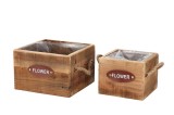 Cumpara ieftin Set 2 ghivece flori lemn maro 20 x 20 x 16 cm, 25 x 25 x 17,5 cm