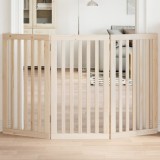 vidaXL Poartă pentru c&acirc;ini pliabilă, 3 panouri, 150 cm, lemn de plop