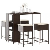 vidaXL Set mobilier bar de grădină cu perne, 5 piese, maro, poliratan 3261491