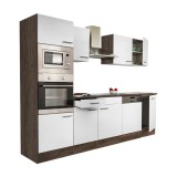 Mobilier de bucătărie Yorki cu corp din stejar Yorki și fațade albe cu finisaj satinat, dimensiune 280 cm, fără blat de lucru