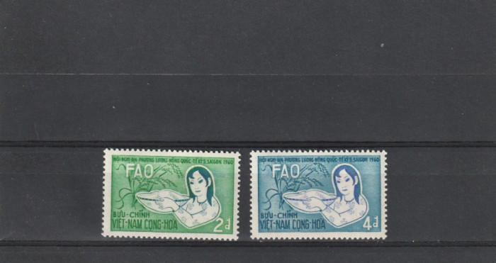 Vietnam (Sud) 1960-Conferinta mondiala FAO,femeie cu cos cu orez,MNH,Mi,221-222