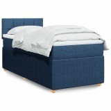 VidaXL Pat box spring cu saltea, albastru, 80x200 cm, textil
