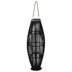 Suport felinar lumânări suspendat, negru, 95 cm, bambus