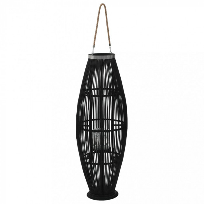 Suport felinar lum&acirc;nări suspendat, negru, 95 cm, bambus